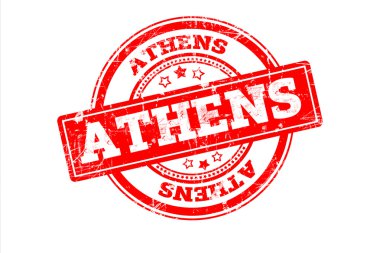 Atina yazıt üzerinde beyaz izole kırmızı pul