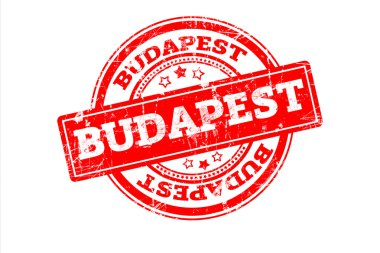 Budapeşte yazıt üzerinde beyaz izole kırmızı pul