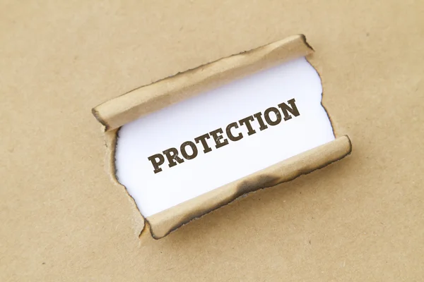 Inscripción Protección Dentro Del Agujero Cartón —  Fotos de Stock