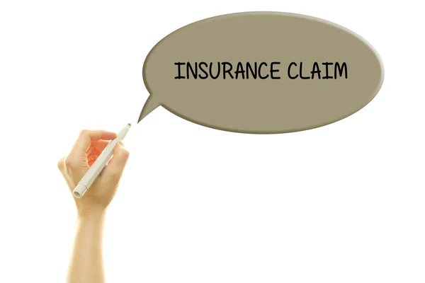 Cropped Shot Person Writing Insurance Claim Speech Bubble Isolated White — Stock Photo, Image