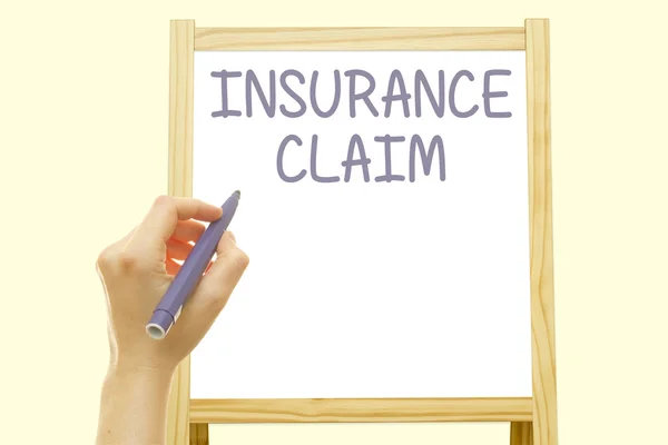 Cropped Shot Person Writing Insurance Claim Speech Bubble Isolated White — Stock Photo, Image