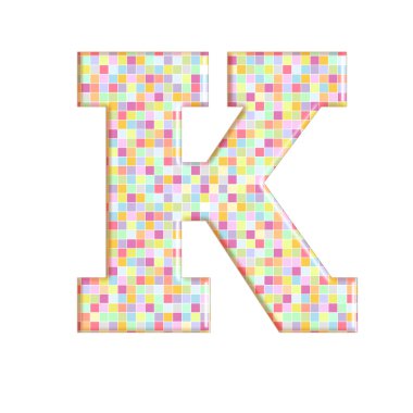 renkli pikselli harf K beyaz üzerinde izole