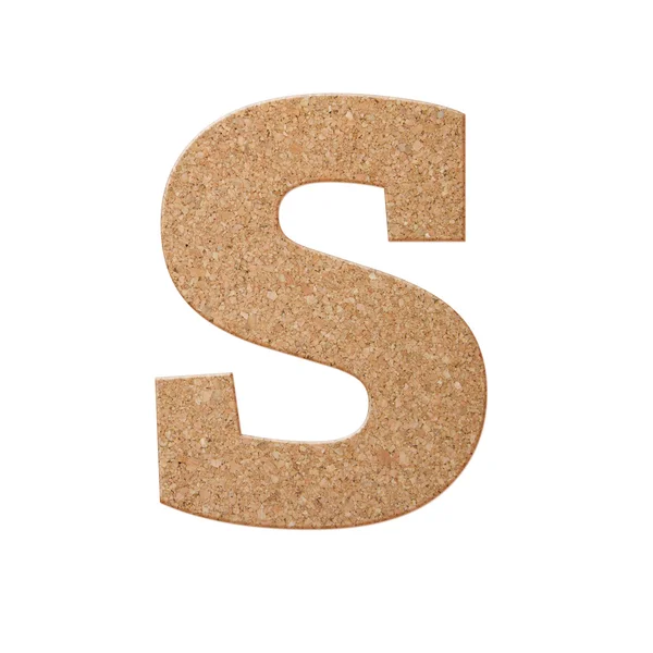 carved cork letter S isolated on white