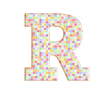 renkli pikselli harf R beyaz üzerinde izole