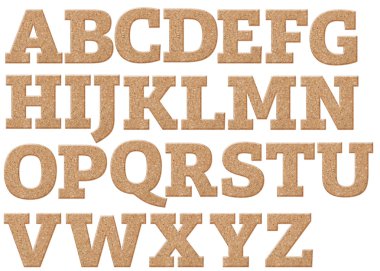 carved cork alphabet letters isolated on white clipart