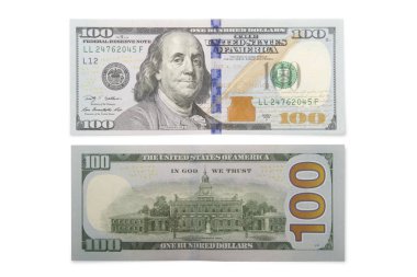 Dolar banknotları beyaz arkaplanda izole.