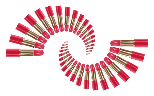 Lipstick pink color arrange spiral type set — Stock Vector