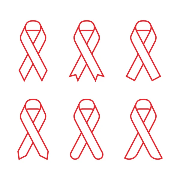 Red ribbon AIDS, HIV icon illustration, flat color outline — Stock Vector