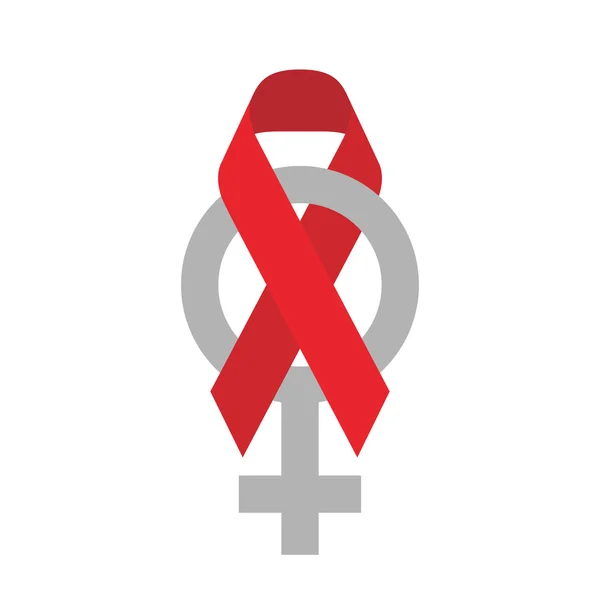 Red ribbon AIDS, HIV and female sign icon illustration — Stock Vector