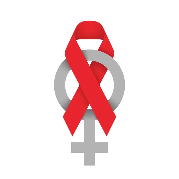 Red ribbon AIDS, HIV and female sign icon illustration — Stock Vector