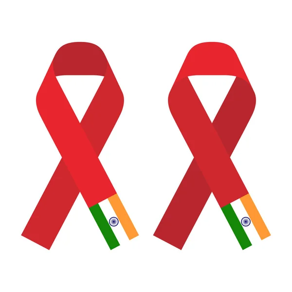 Rotes Band Hilfsmittel, hiv-Symbol mit Indien-Flagge Konzept flache Farbabbildung — Stockvektor