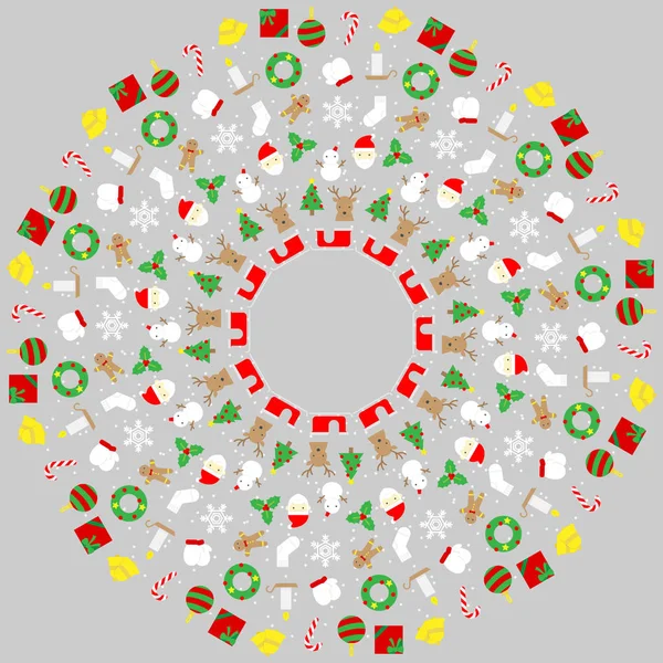 Boże Narodzenie ikony Ustaw wzór koło kształt na białym tle na szary kolor tła — Wektor stockowy