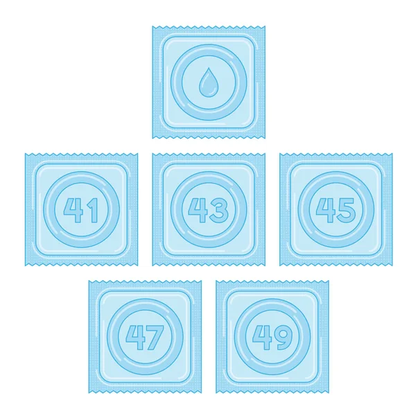 Préservatif avec lubrifiant en format 41, 43, 45, 47 et 49 illustration — Image vectorielle