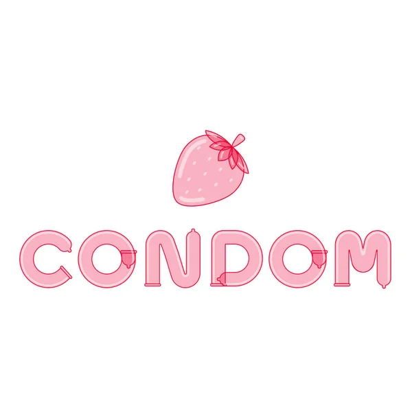 Testo del preservativo fatto da fragola aromatizzato disegno preservativo — Vettoriale Stock