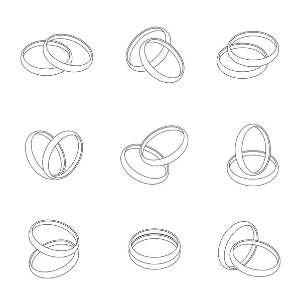 Anillo de boda contorno medio redondo estilo componer diseño ilustración 3d conjunto en blanco y negro — Vector de stock