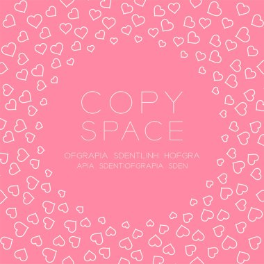 Pembe renkli arka plan üzerinde izole kalp simgesi anahat kontur düz renk tasarımı desen daire şekli beyaz renk