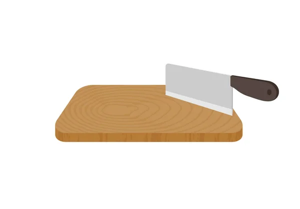 Wooden cutting board and knife isolated on white background — Stock Vector