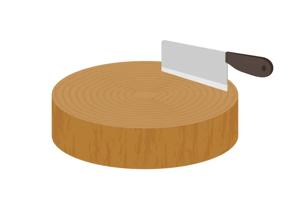 Bloco de corte de madeira e faca isolado no fundo branco — Vetor de Stock