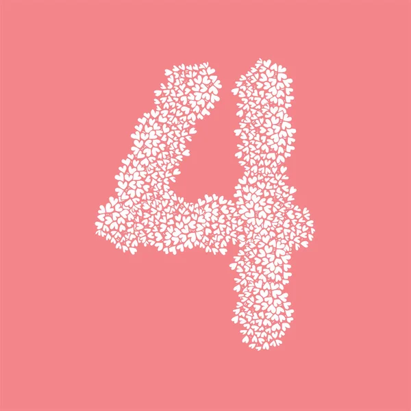 La lettre numéro quatre ou quatre, dans l'alphabet Cœur fleur buisson illustration — Image vectorielle