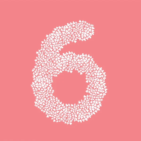 La lettre numéro six ou 6, dans l'alphabet Cœur fleur buisson illustration — Image vectorielle