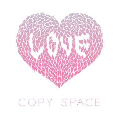 Kalp yaprakları çiçek tasarım pembe mor gradyanlar içinde aşk metinle