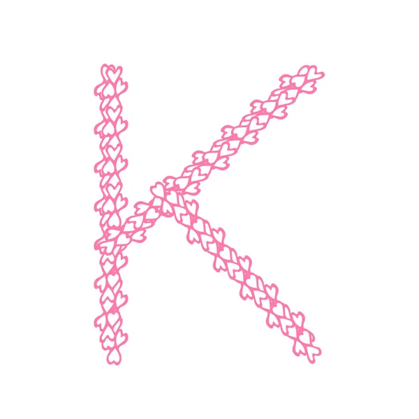 Bokstaven K, ange i alfabetet hjärta blomma kronblad illustration — Stock vektor
