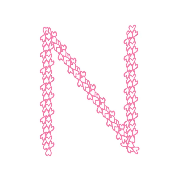 Der Buchstabe n, im Alphabet Herzblumenblätter Illustrationsset — Stockvektor