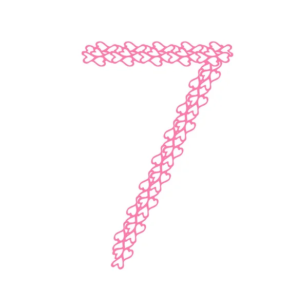 A letra número sete ou sete, no alfabeto Pétalas de flores do coração — Vetor de Stock