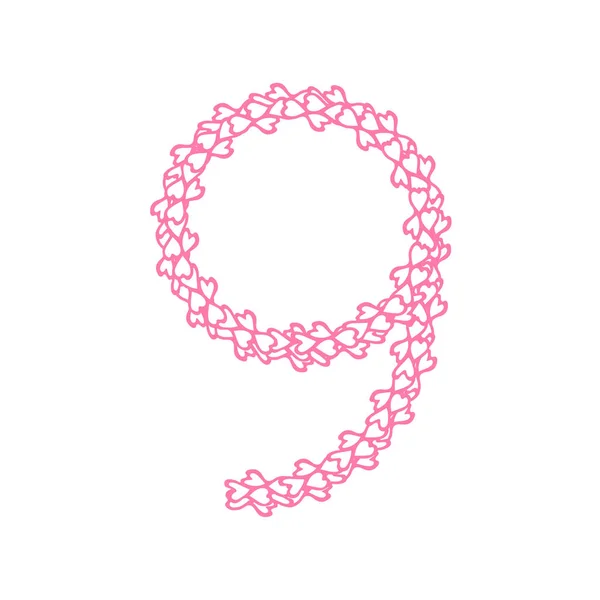 La lettre numéro neuf ou 9, dans l'alphabet Cœur pétales de fleur — Image vectorielle