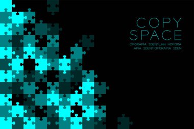 Parçalı bulmaca mavi yeşil renk illüstrasyon model siyah arka plan üzerine izole