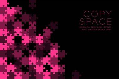 Parçalı bulmaca pembe renk illüstrasyon model siyah arka plan üzerine izole