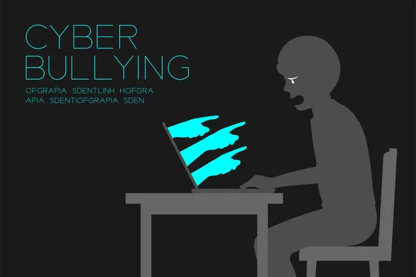 Victim man of internet social network cyber bullying dark editions — Stock Vector
