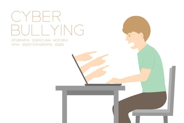Victim man of internet social network cyber bullying concept idea — Stock Vector