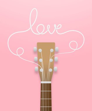 Gitar dizeleri örnek yapılan gitar kahverengi renk ve sevgi metin