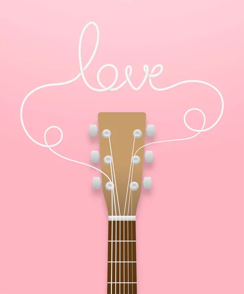 Couleur brun guitare et texte d'amour réalisé à partir de cordes de guitare illustration — Image vectorielle