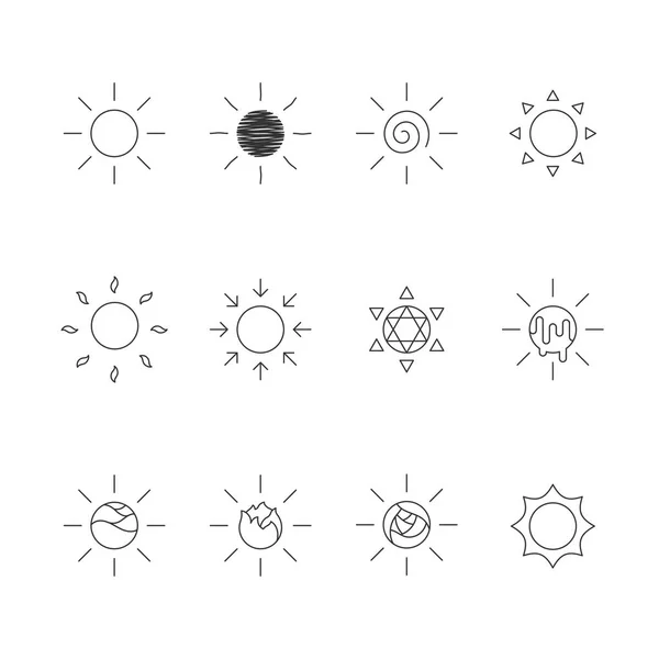 Sun icons outline stroke set design illustration black and white color — Stock Vector