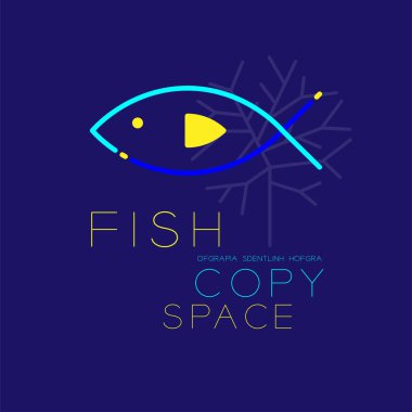 Balık ve mercan logo simge anahattı kontur çizgi çizgi tasarlamak ayarla