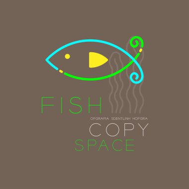 Balık ve deniz yosunu logo simge anahattı kontur çizgi çizgi tasarlamak ayarla