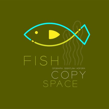 Balık ve deniz yosunu logo simge anahattı kontur çizgi çizgi tasarlamak ayarla