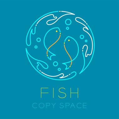 İki balık ya da balık, su sıçrama daire ve hava kabarcık logo simge