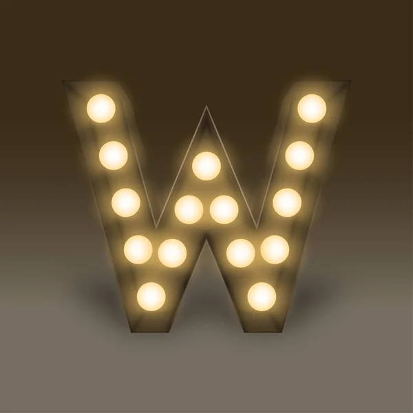 Alphabet Incandescent light bulb box set letter W, illustration — Stock Vector