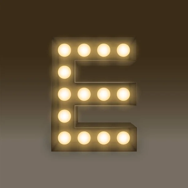 Alfabeto Lâmpada incandescente caixa set letra E, ilustração —  Vetores de Stock