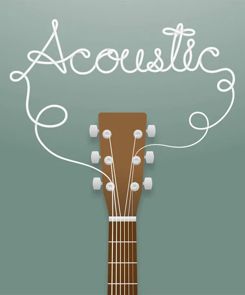 Guitarra acústica de color marrón y texto acústico hecho de cuerdas de guitarra — Vector de stock