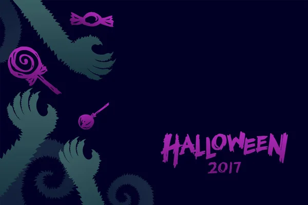 ハロウィーン 2017 背景テンプレート セット、狼男のモンスターの手 — ストックベクタ