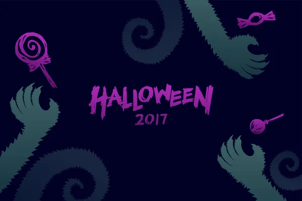 Halloween 2017 háttér sablon készlet, vérfarkasok szörny kéz — Stock Vector