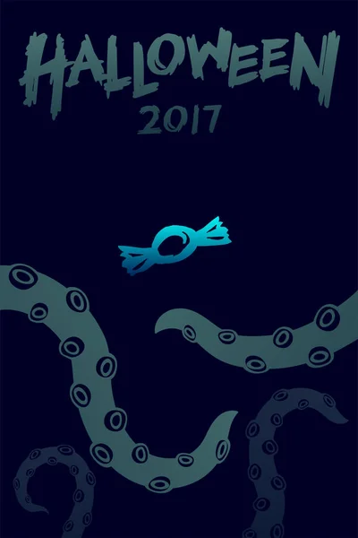 Halloween 2017 conjunto de plantillas de fondo, tentáculos monstruo kraken — Vector de stock