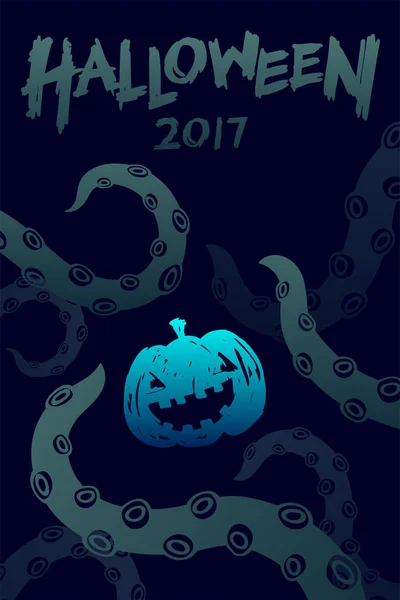 Halloween 2017 conjunto de plantillas de fondo, tentáculos monstruo kraken — Vector de stock