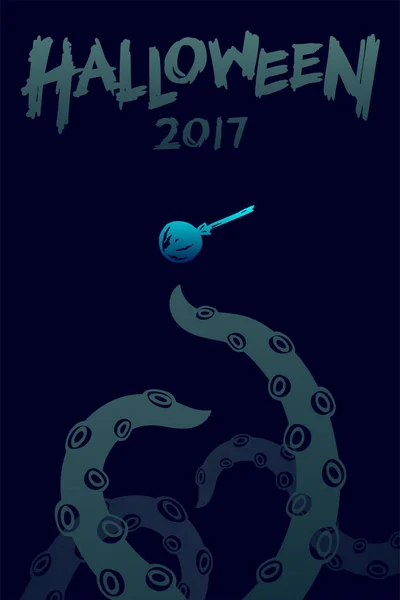 Halloween 2017 conjunto de plantillas de fondo, tentáculos monstruo kraken — Vector de stock