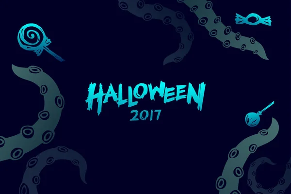 Halloween 2017 conjunto de modelo de fundo, tentáculos de monstro kraken —  Vetores de Stock