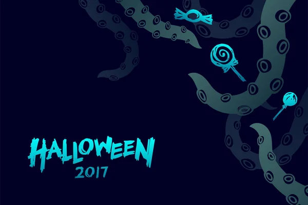 ハロウィーン 2017 背景テンプレート セット、クラーケン モンスター触手 — ストックベクタ